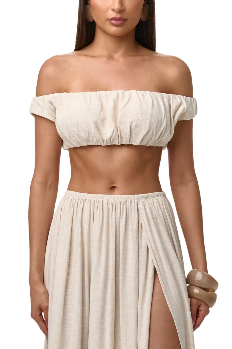 Shirred Off the Shoulder Crop Top video