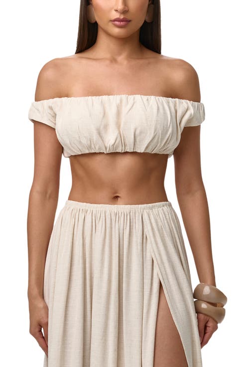 Shirred Off the Shoulder Crop Top