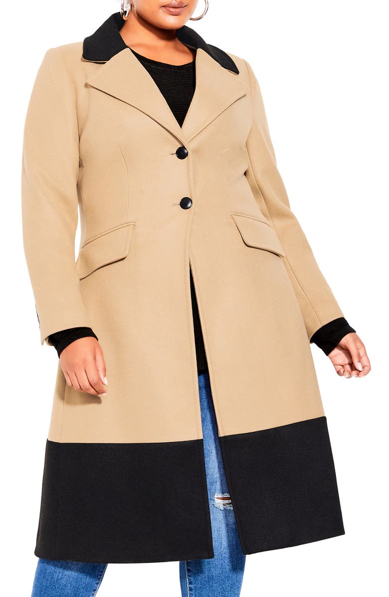 City Chic Arabella Colorblock Longline Coat, Main, color, 