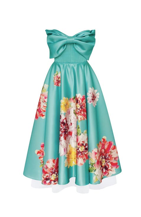 Playful floral midi dress with bow