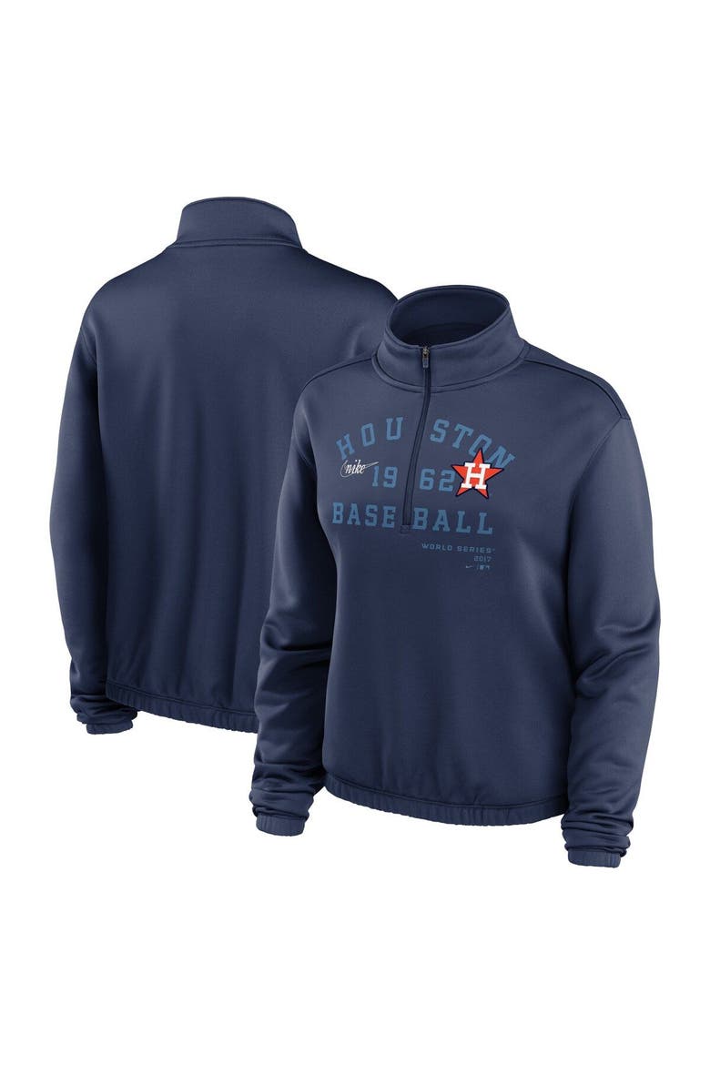 Women's Nike Navy Houston Astros Rewind Splice Half-Zip Semi-Cropped Bubble Hem Sweatshirt, Main, color, Navy