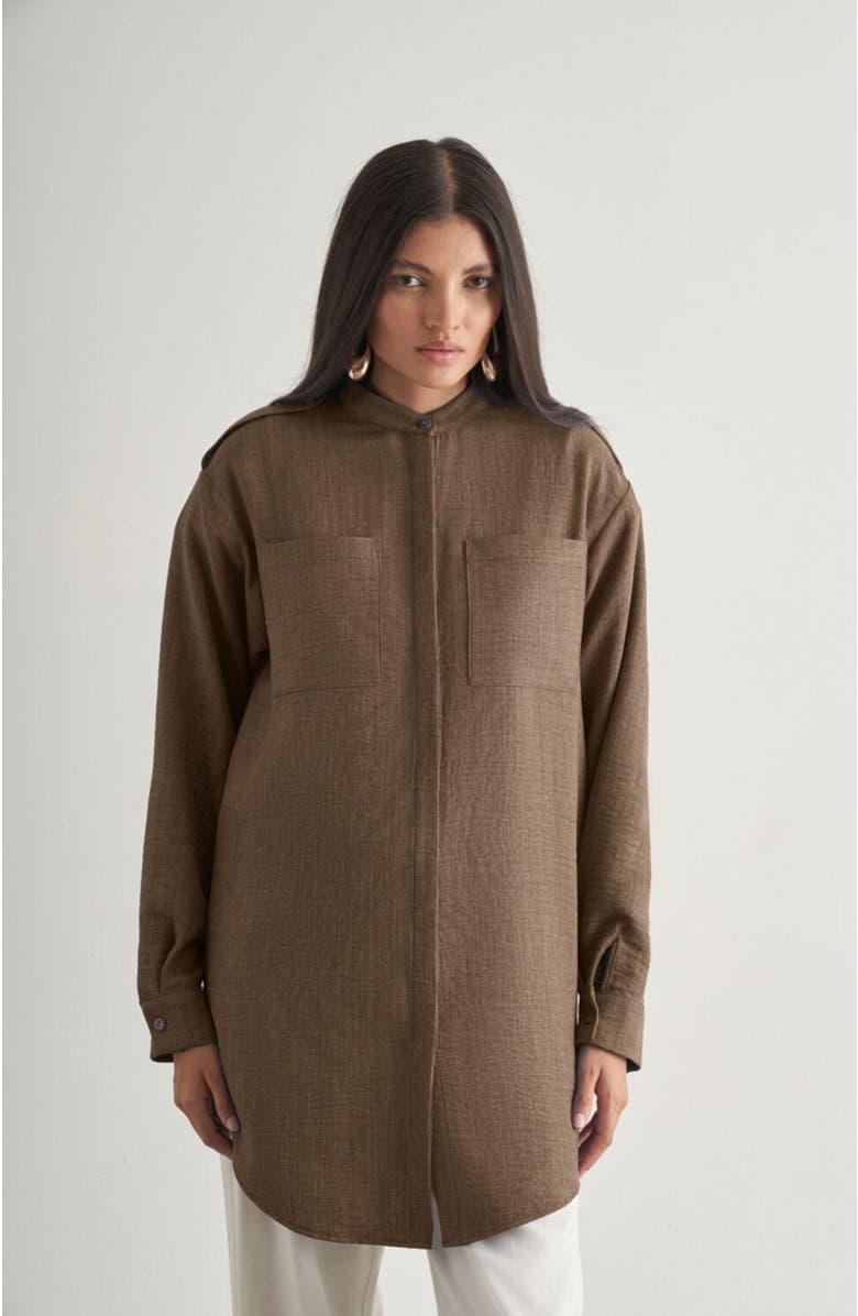 Mizalle Epaulette Tunic, Main, color, Brown