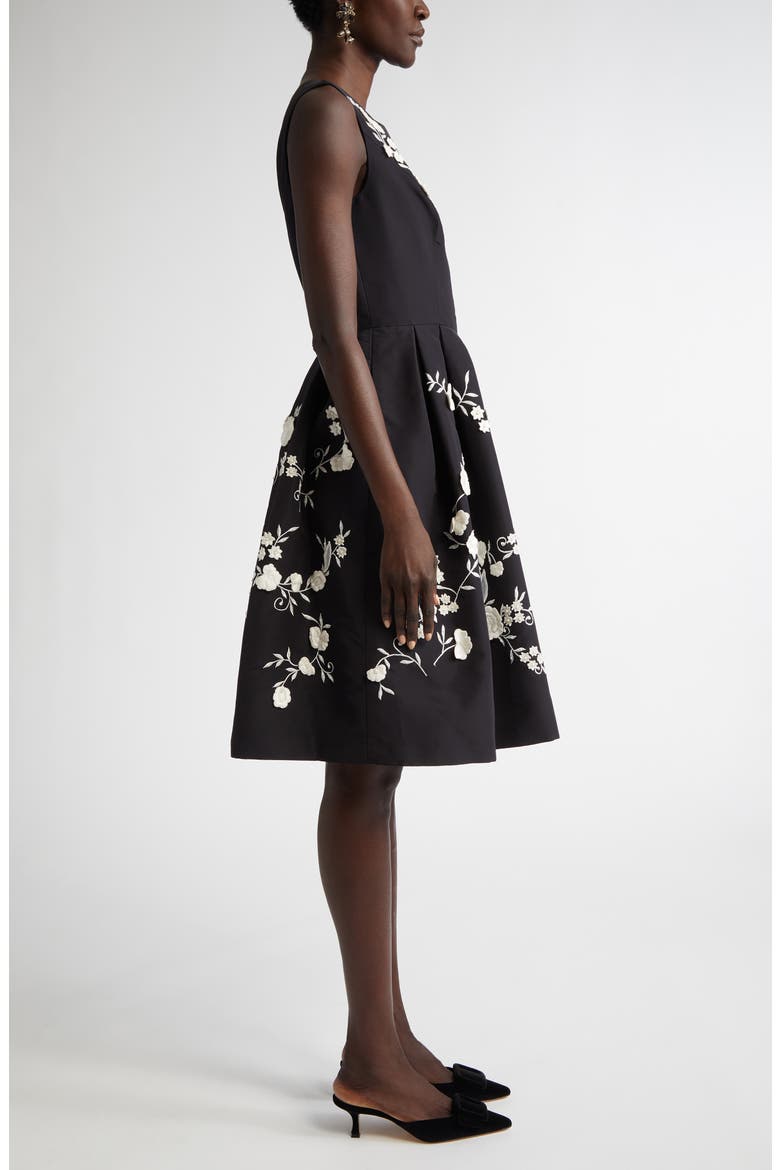Floral Embroidered Silk Faille Fit & Flare Dress, Alternate, color, BLACK/ WHITE