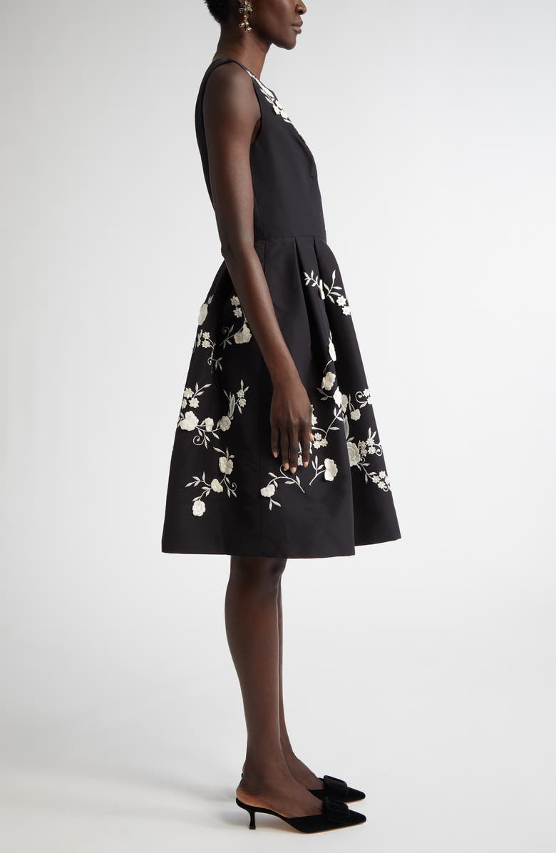 Carolina Herrera Floral Embroidered Silk Faille Fit & Flare Dress, Alternate, color, 