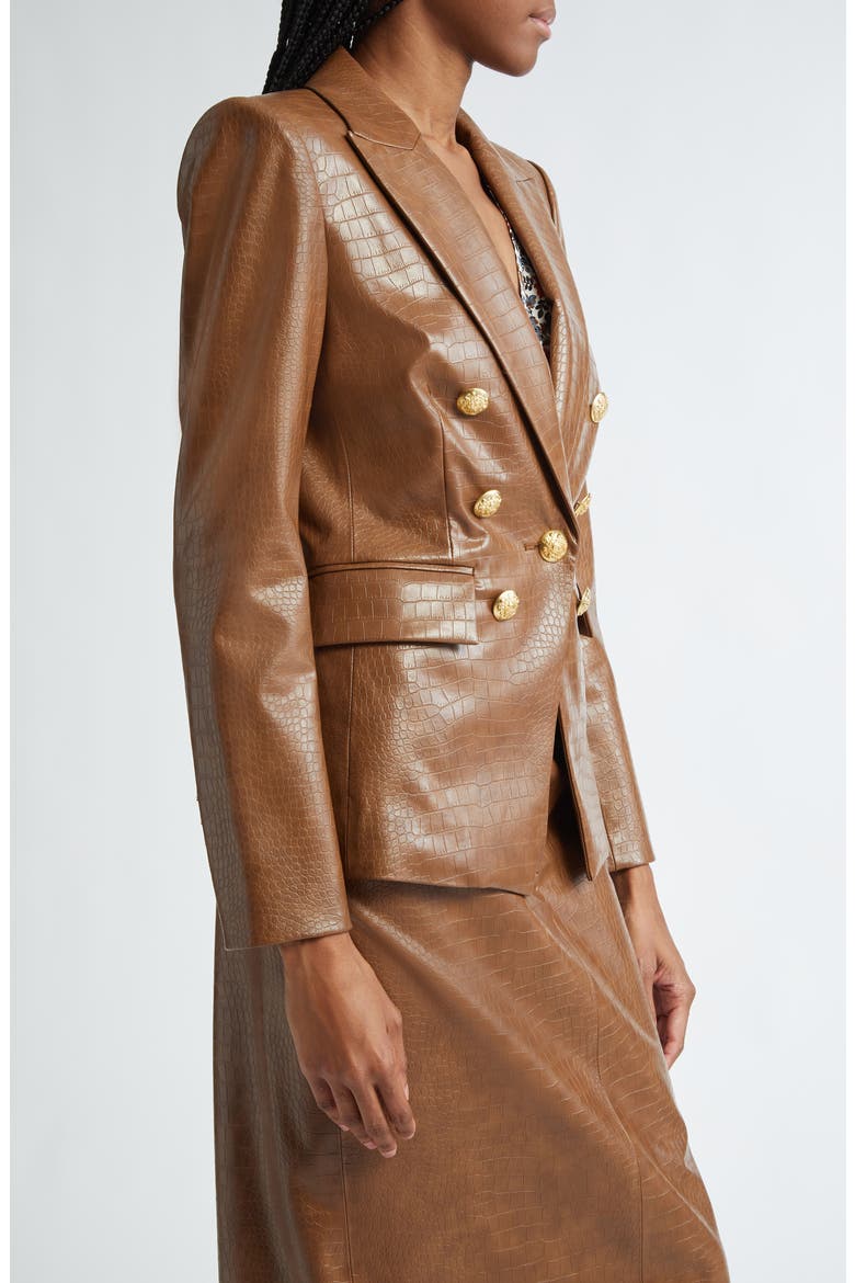 Lawrence Croc Embossed Faux Leather Dickey Jacket, Alternate, color, DARK CAMEL