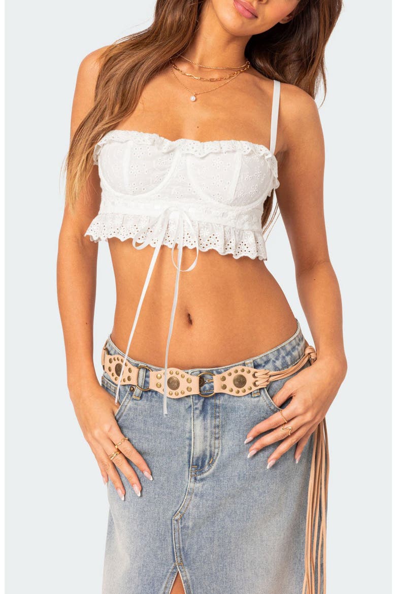Mandy Eyelet Crop Cotton Camisole, Main, color, WHITE