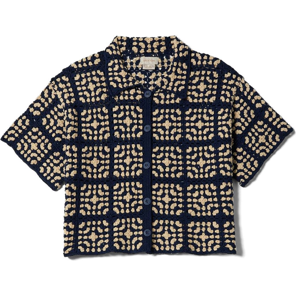 Brixton Cotton Crochet Short Sleeve Button-up Sweater In Multi