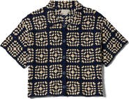 Brixton Cotton Crochet Short Sleeve Button-Up Sweater