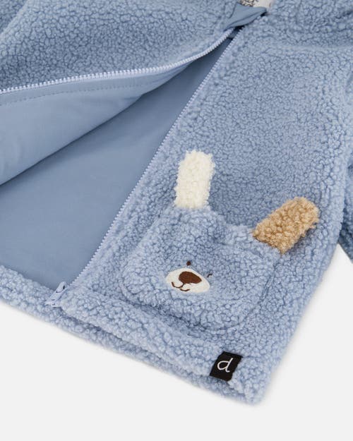 Deux Par Deux Plush Hooded Jacket In Blue