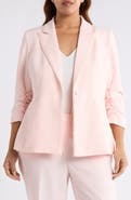 Tahari ASL Faux Pearl Detail Ruched Sleeve Blazer