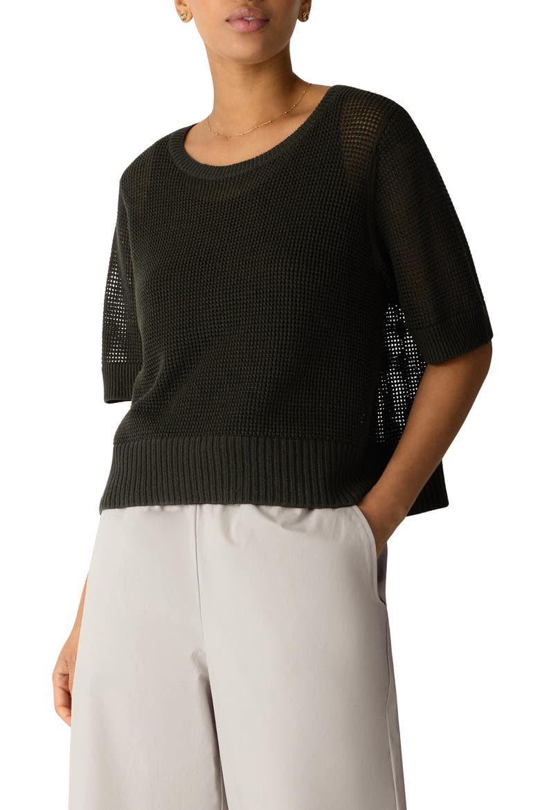 Waffle Knit Sweater, Main, color, SEAWEED