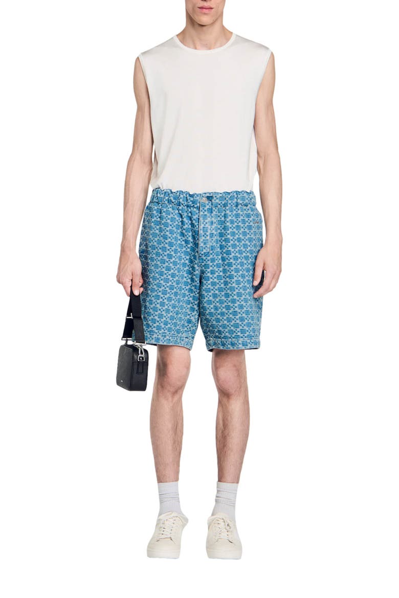 Square cross denim Bermuda shorts, Alternate, color, Sky blue