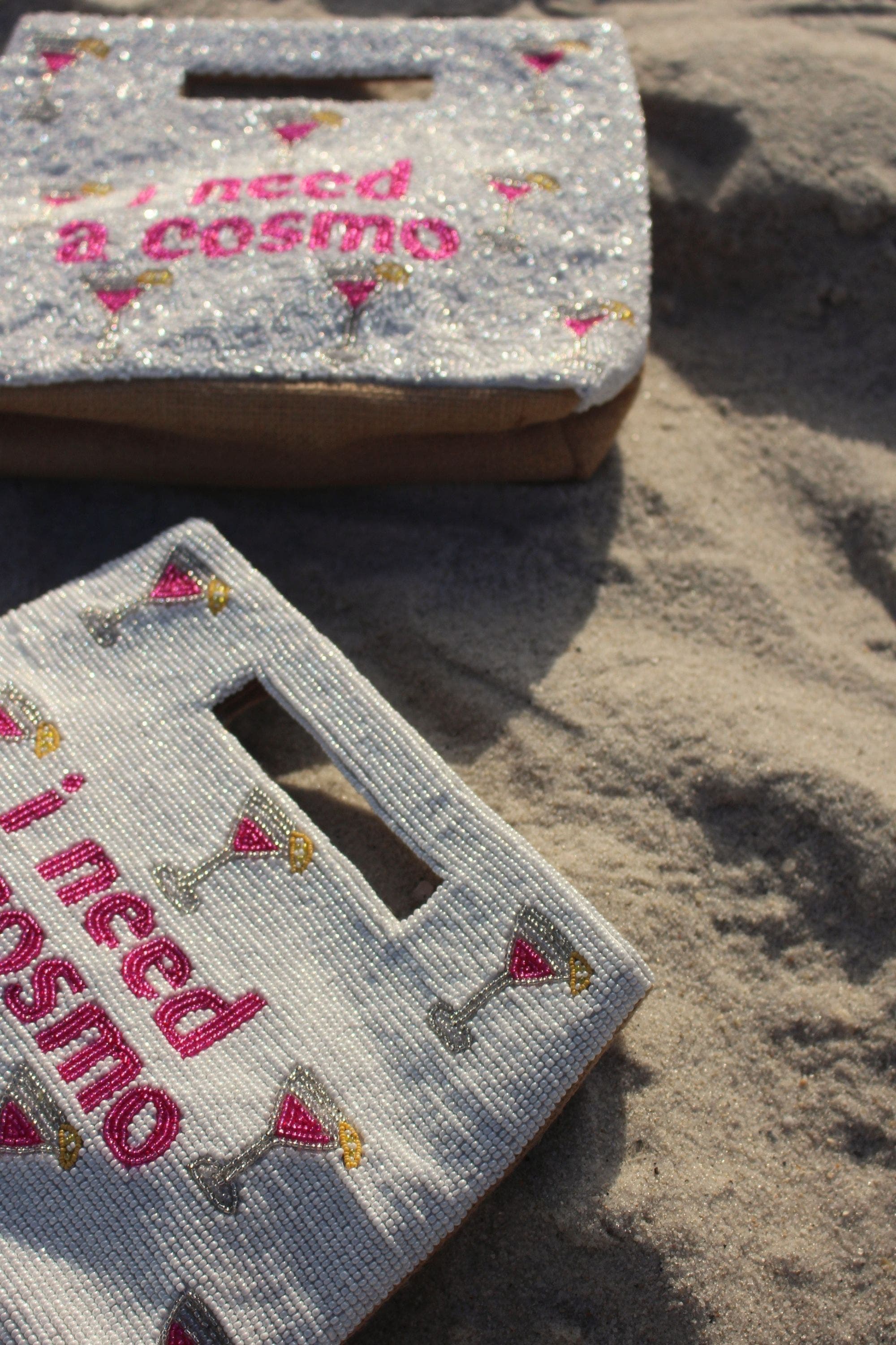 Island to East Side I Need a Cosmo Handle Pouch, Fringe, Alternate, color, White