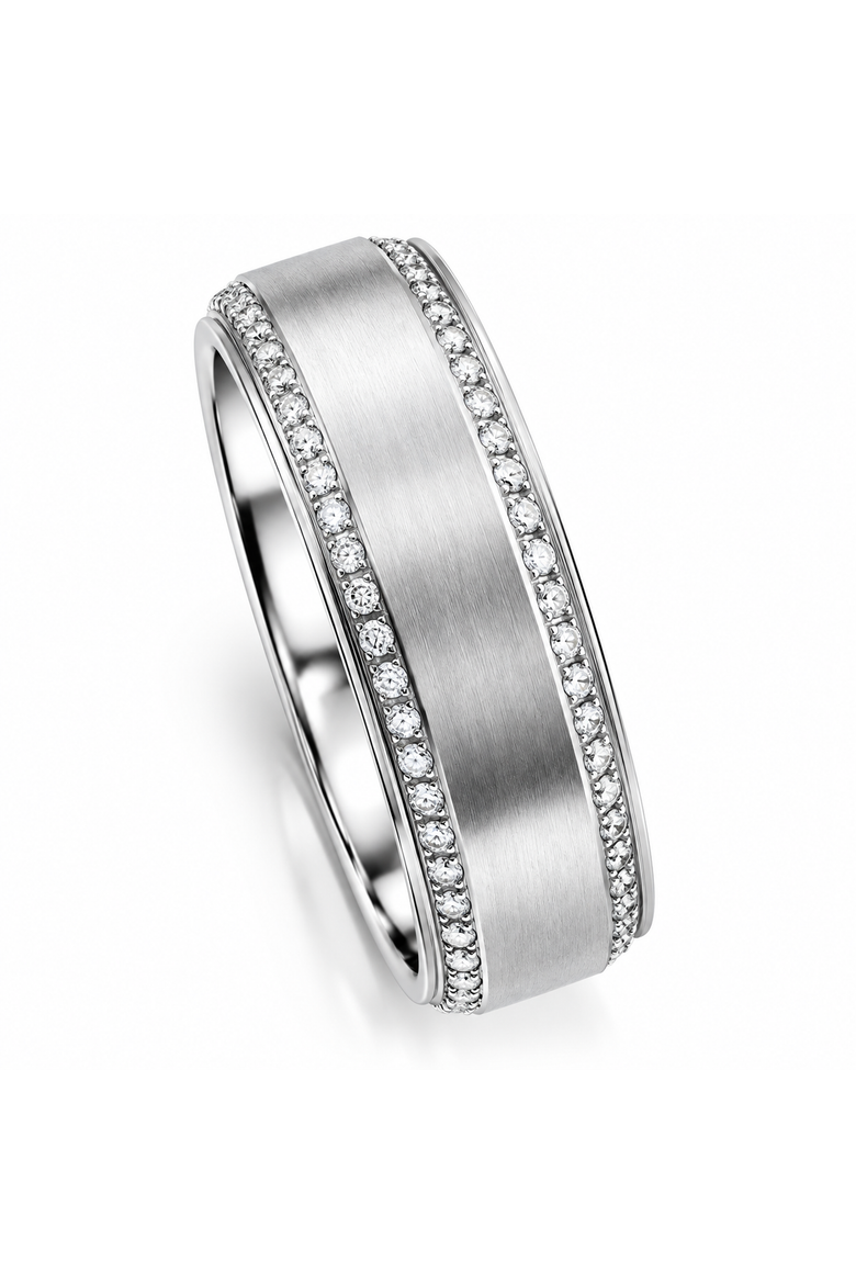 Men's 1ct Diamond 7mm Brushed Beveled Wedding Ring Comfort Fit Band, Alternate, color, Titanium