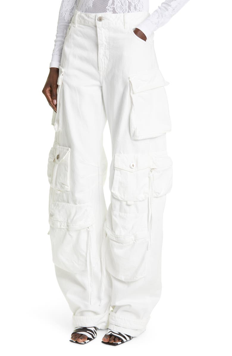 The Attico Fern Denim Low Rise Denim Cargo Pants, Alternate, color,