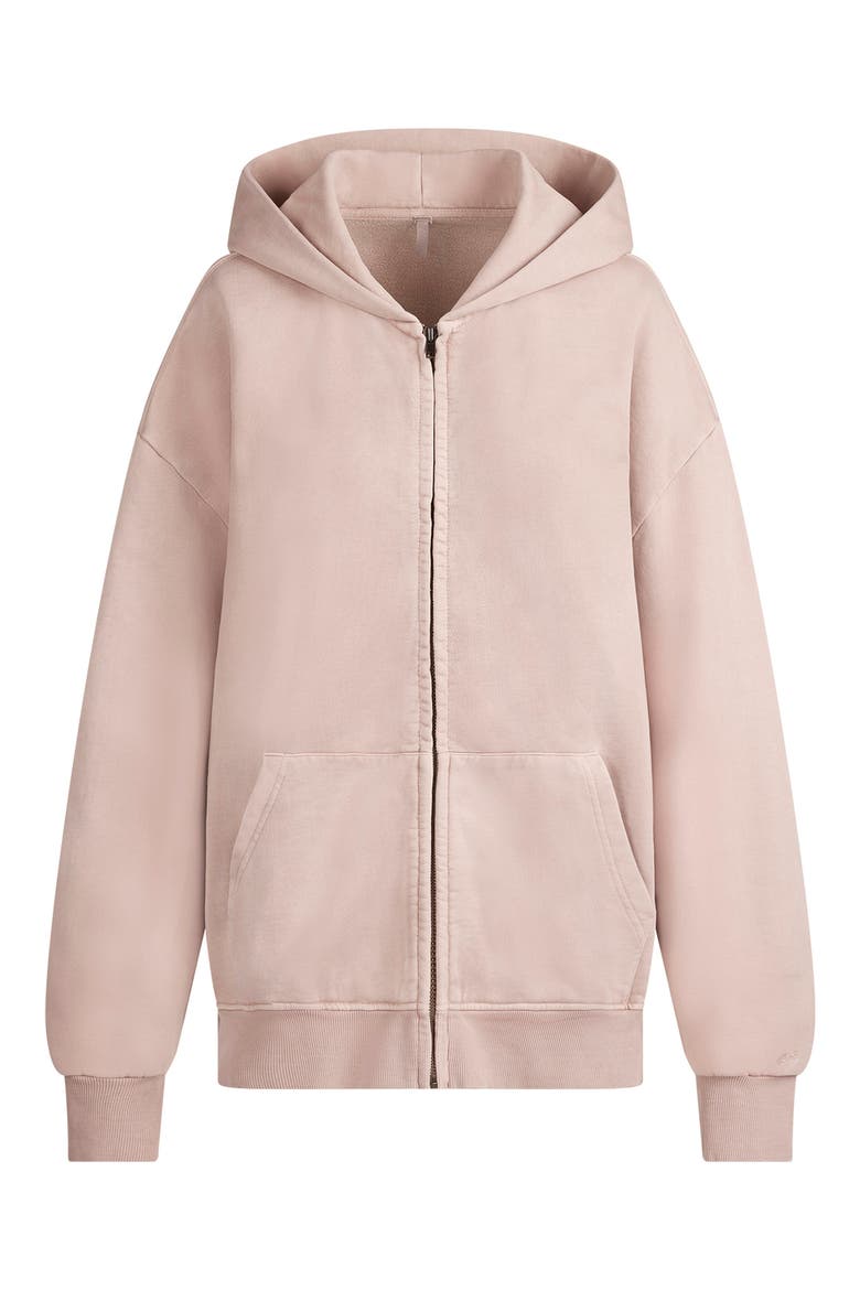 Boxy Zip-Up Fleece Hoodie, Alternate, color, LIGHT FAWN