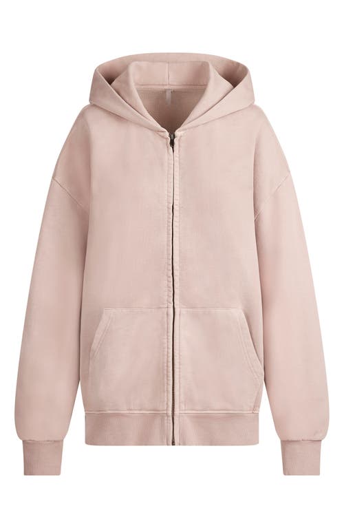 Skims Boxy Zip-up Fleece Hoodie In Brown