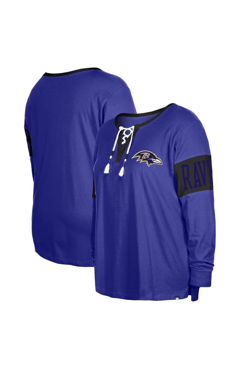 New Era Women's New Era  Purple Baltimore Ravens Plus Size Lace-Up Notch Neck Long Sleeve T-Shirt, Main, color, 