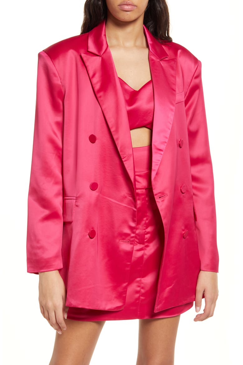 Oversized Satin Double Breasted Blazer, Main, color, PINK