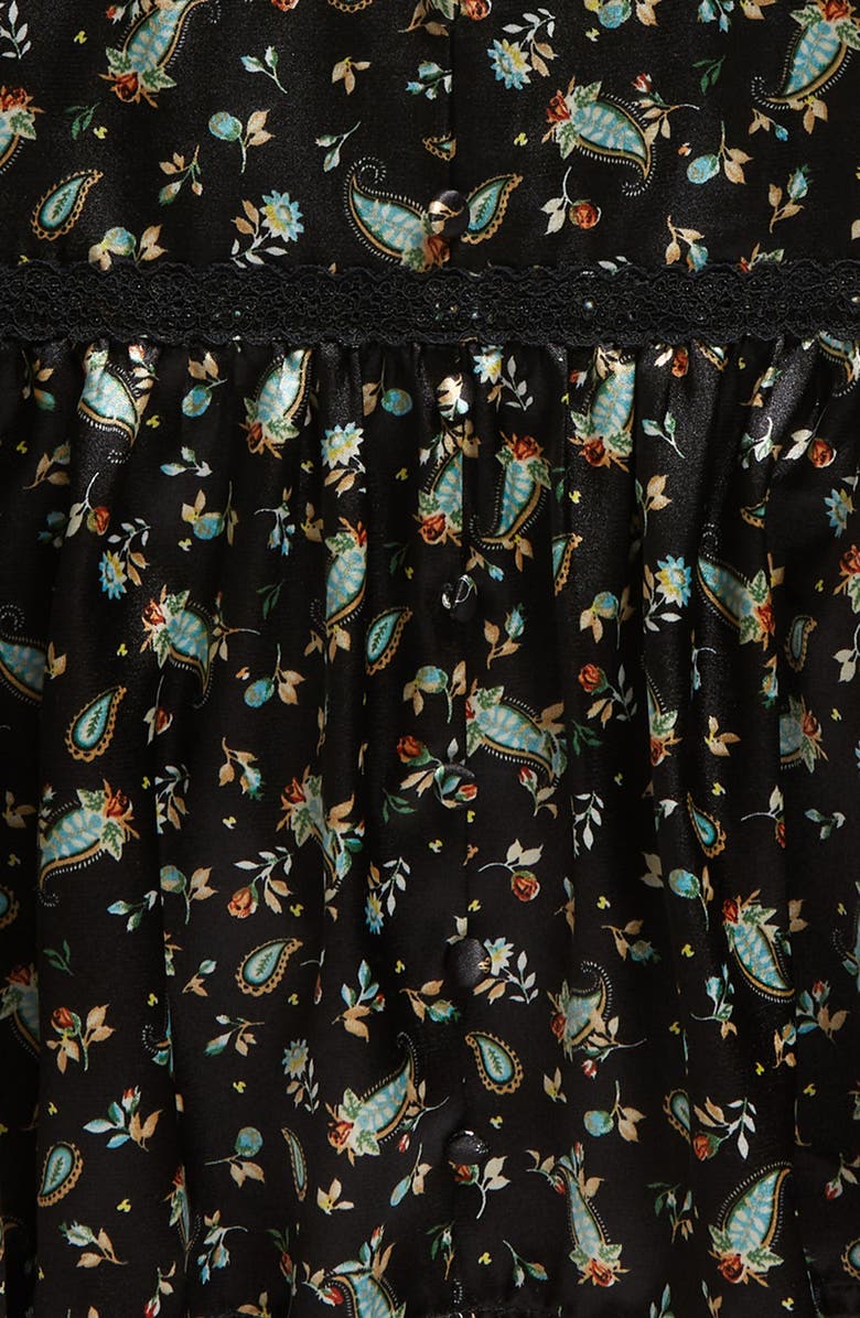 Love, Fire Kids' Floaty Floral Paisley Cutout Lace Trim Top, Alternate, color, Black Floral