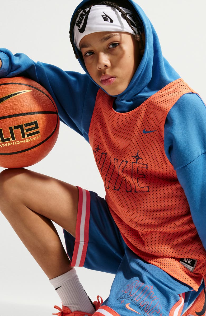 Nike Kids' DNA Dri-FIT Mesh Basketball Shorts, Alternate, color, 402 Star Blue/Turf Orange