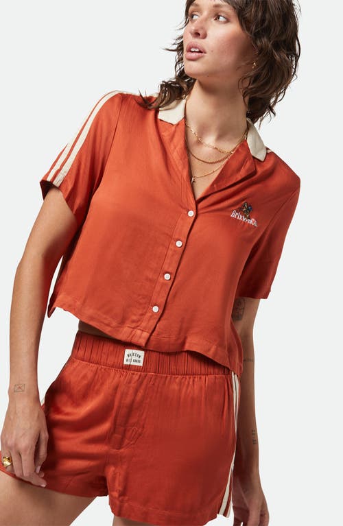Brixton Crop Satin Bowling Shirt In Orange