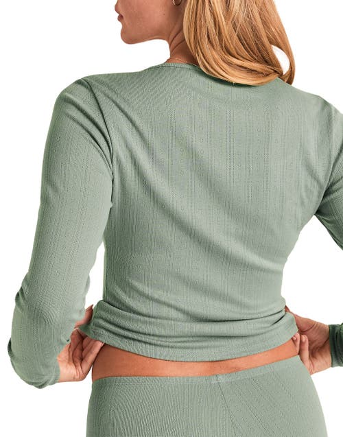 Adore Me Pointelle Long Sleeve Top In Green