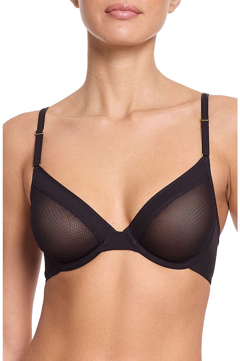 Underwire Unlined Mesh Plunge Bra, Main, color, BLACK