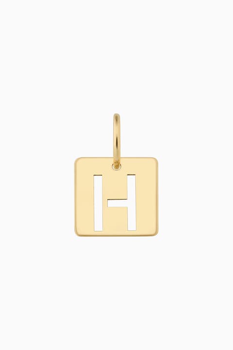 14K Yellow Gold Initial Tile Pendant Charm