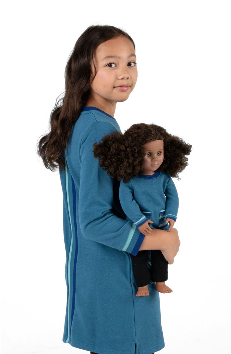 Leveret Girls Sweatshirt Dress with Matching Doll Dress, Alternate, color, Teal