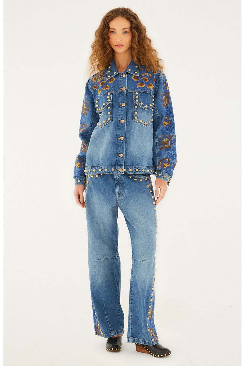 Embroidered Studded Denim Jacket, Alternate, color, DENIM