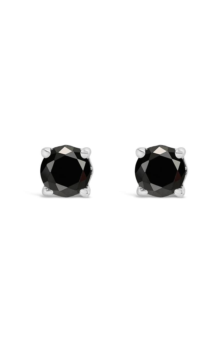 Haus of Brilliance Silver 1/3 Ct Black Diamond Solitaire Stud Earrings, Main, color, White