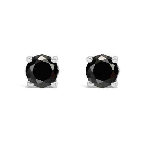 Silver 1/3 Ct Black Diamond Solitaire Stud Earrings