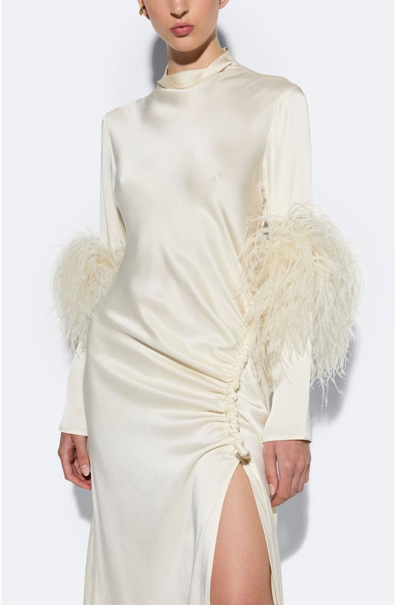 LAPOINTE Doubleface Satin Bias Tab Slit Gown Ostrich, Alternate, color, Cream