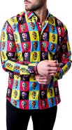 Maceoo Fibonacci Worhol Skull Multi Button-Up Shirt