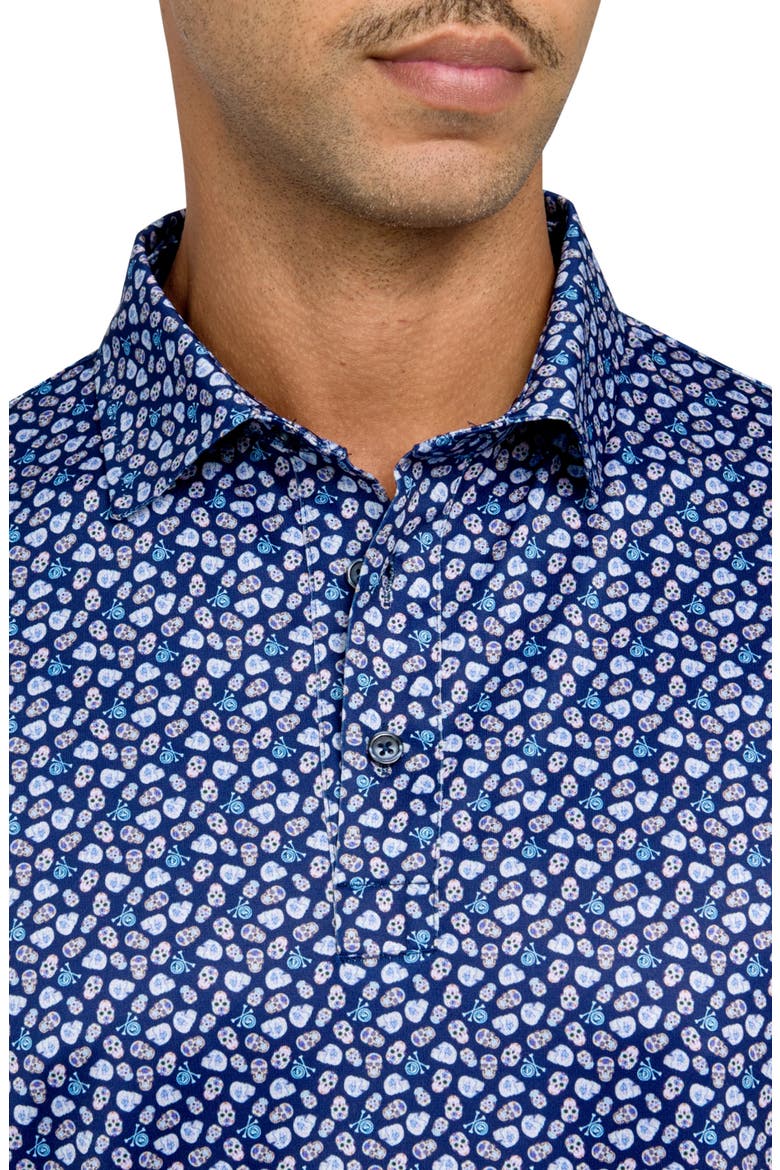 Regular Fit Micro Mexi Skulls Print Recycled Performance Golf Polo, Alternate, color, NAVY/BLUE