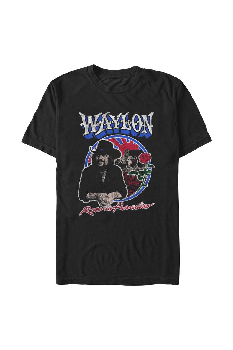 Men's Waylon Jennings Rose In Paradise  Graphic T-Shirt, Main, color, Black