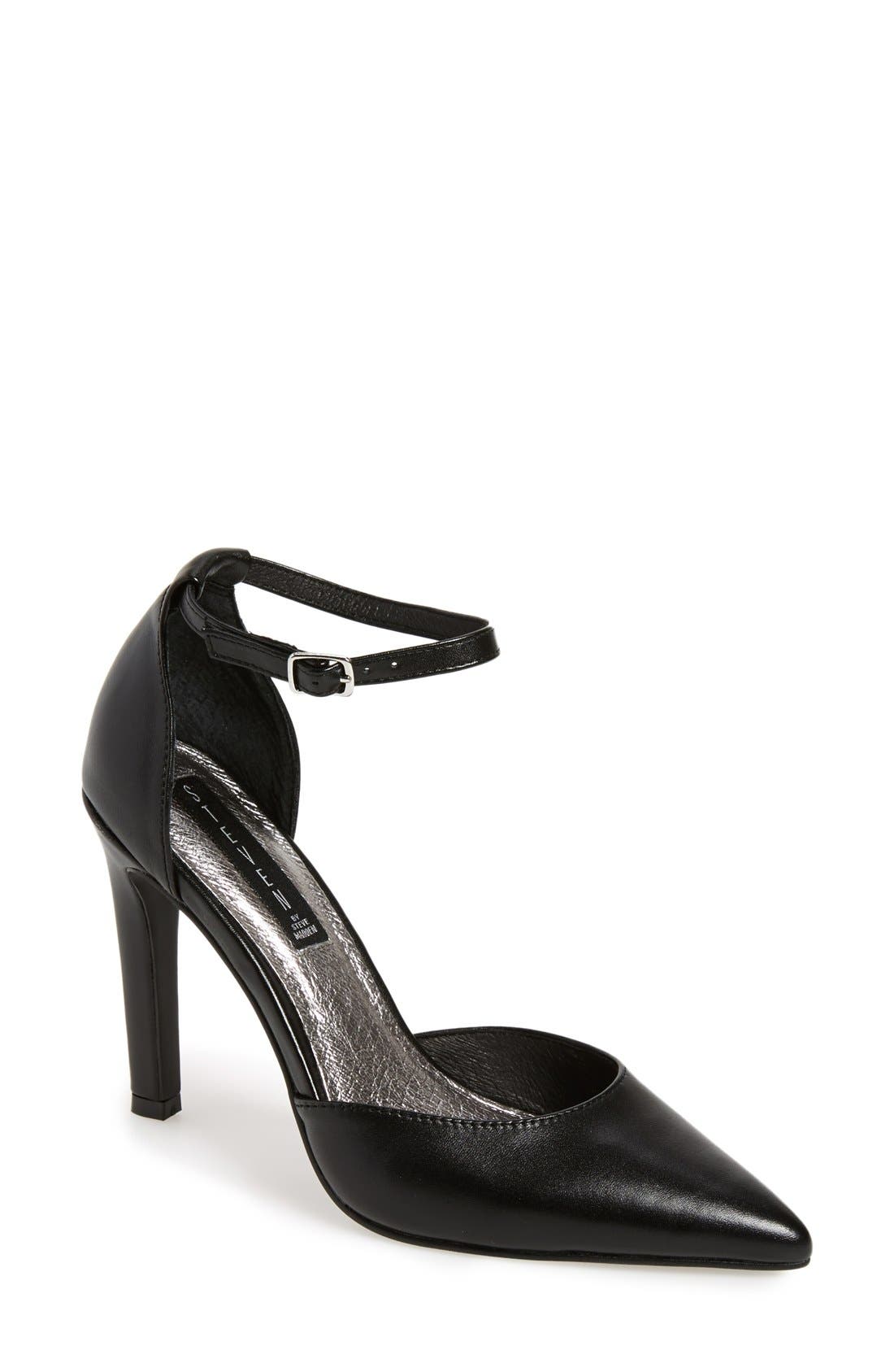Steven by Steve Madden 'Adell' Ankle Strap Pump, Main, color, BLACK LEATHER