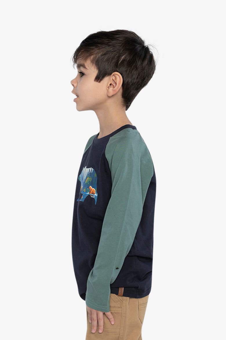 Bear Ribbed Crew Neck Raglan Sleeves T-Shirt, Alternate, color, Dark Blue and Green