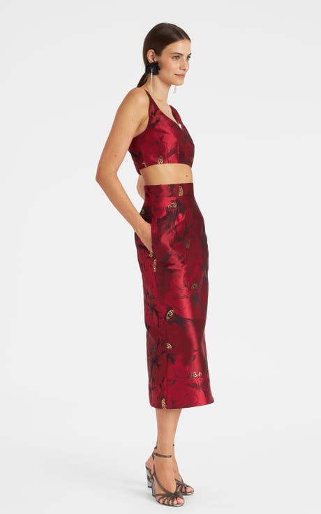 Baia Crop Top Jacquard Ruby Red