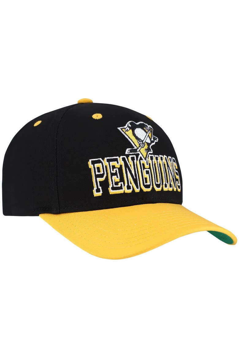 Men's Mitchell & Ness Black/Gold Pittsburgh Penguins Backside Script Two-Tone Pro Crown Adjustable Hat, Alternate, color, Black