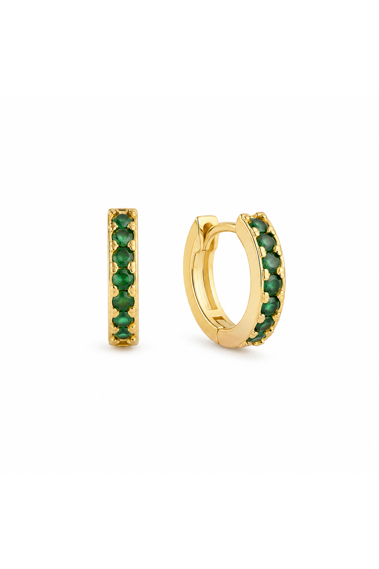 Green Gemstone and Gold Huggies, Main, color, Green