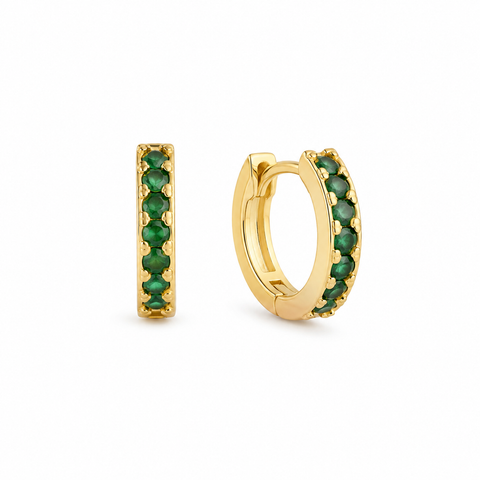 Green Gemstone and Gold Huggies