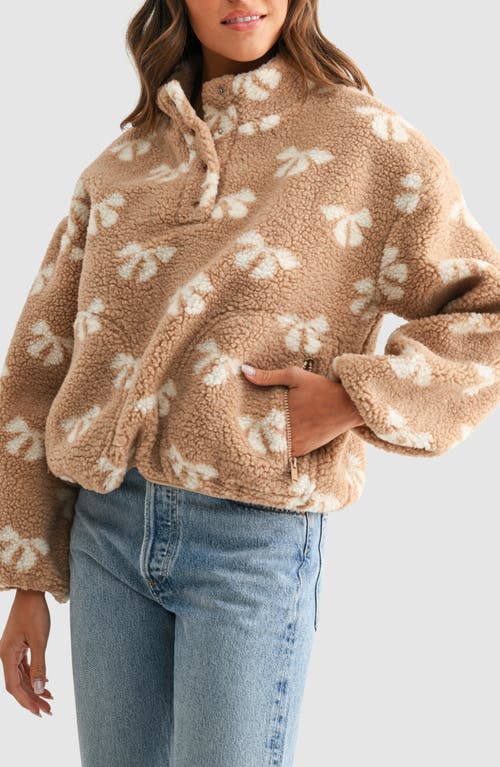 Lush Bow High Pile Fleece Pullover In Brown