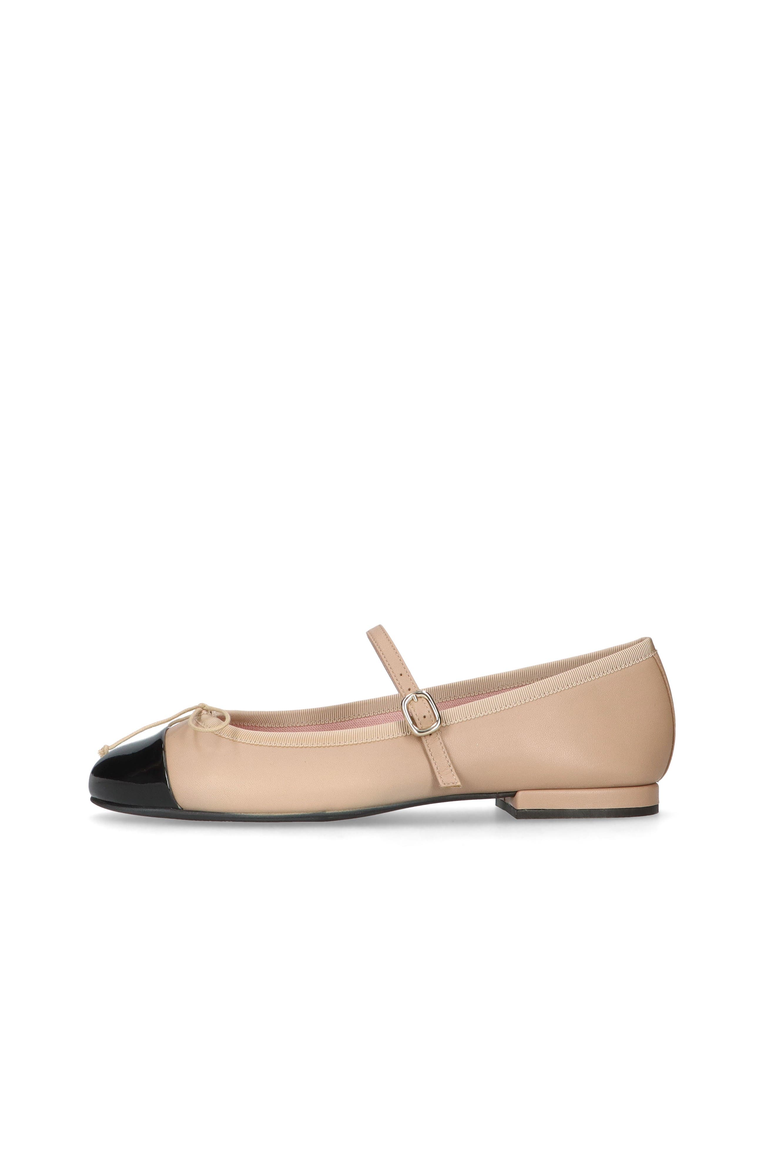Round Toe Strap Ballet Flat With Heel, Main, color, Beige