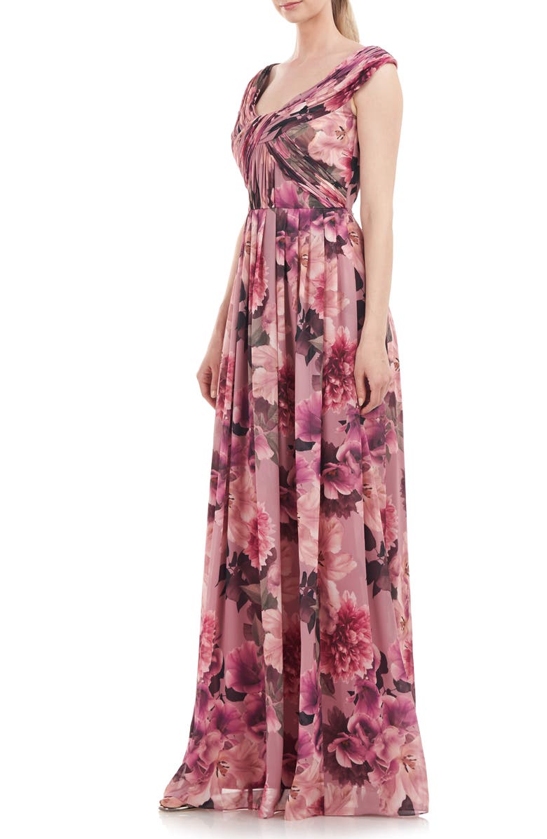 Kay Unger Dawson Floral Chiffon Gown, Alternate, color, 