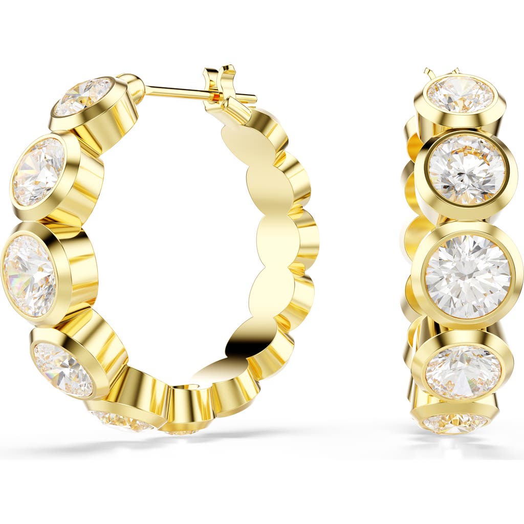 Swarovski Imber Crystal Bezel Small Hoop Earrings In White/gold