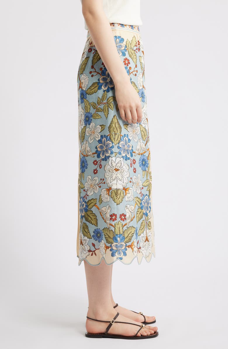 FARM Rio Garden Scarf Print Linen Midi Skirt, Alternate, color, Garden Scarf Blue