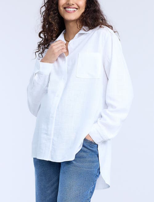 Motherhood Maternity Long Sleeve Button-up Poplin Shirt In White