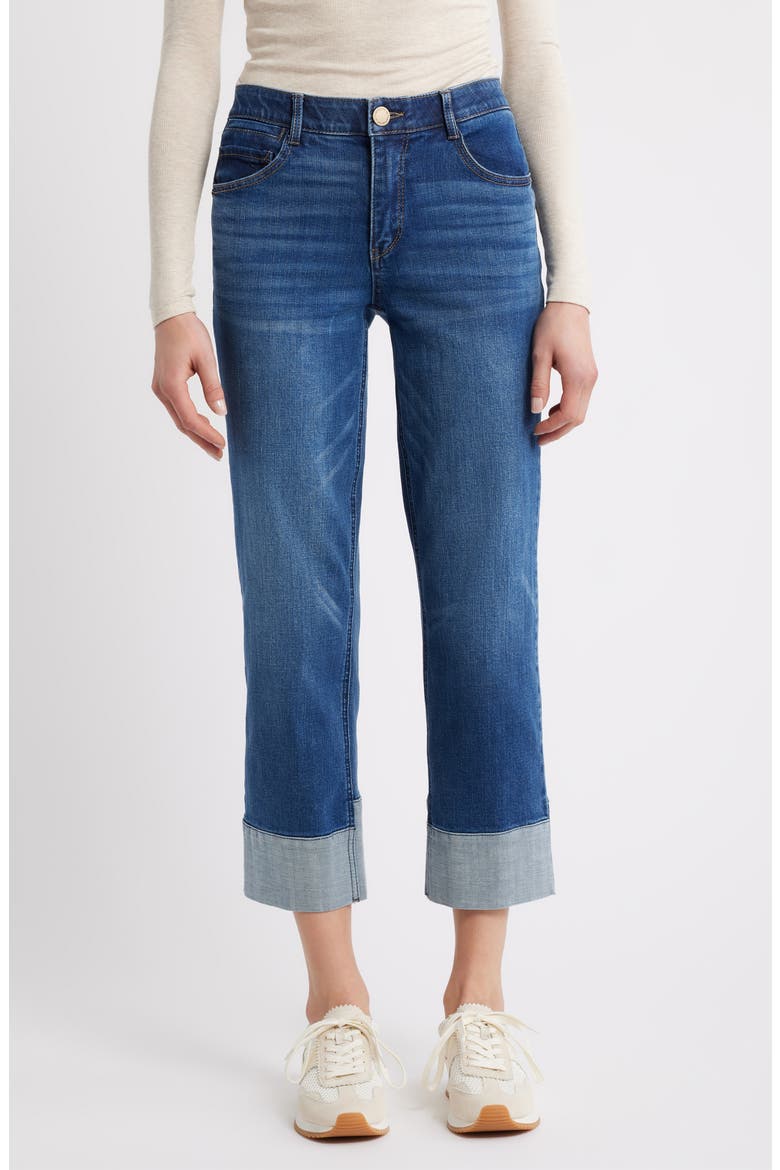 High Waist Cuff Hem Jeans, Main, color, BLUE